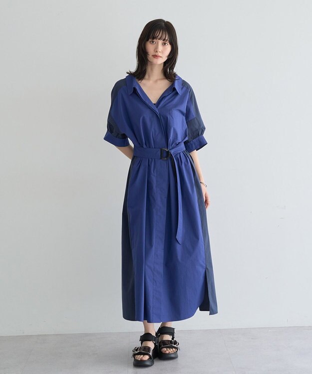 YECCA VECCA ベルト付きスキッパーシャツワンピース Blue