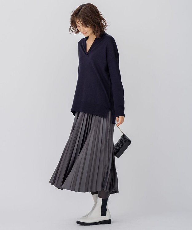 23区 S 【10色展開】ウーステッドウール 重ね襟Vネック ニット ネイビー系