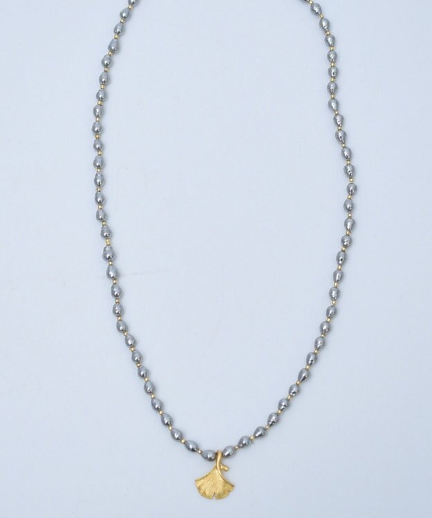 monshiro 【バロックパール】イチョウショート ネックレス ゴールド×グレー