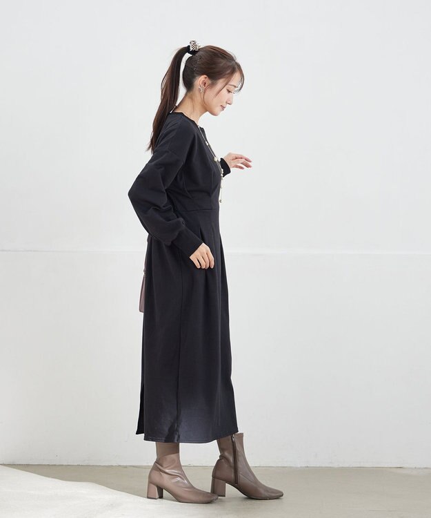 Tiaclasse L 【吸水発熱 / 静電気防止】ポンチタックワンピース ブラック