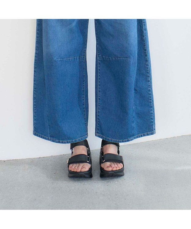 MODE ET JACOMO <noyau>厚底サテンベルクロスポーツサンダル ブラック