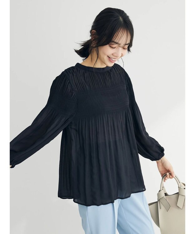 Green Parks マジョリカプリーツブラウス Black