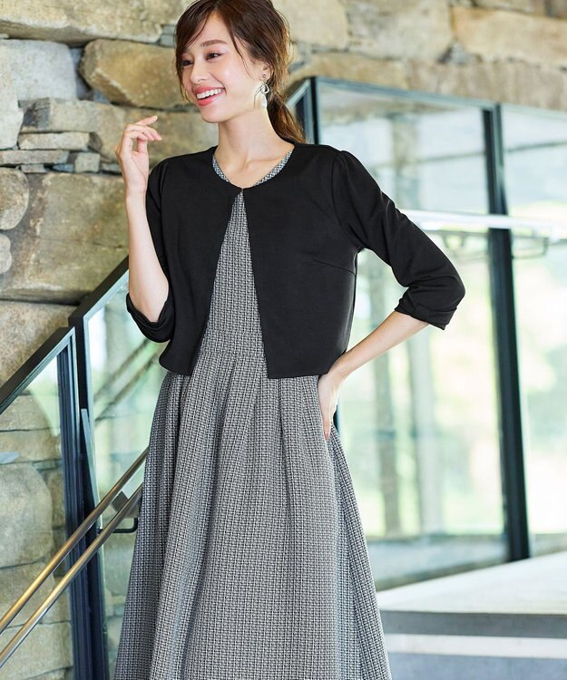 Tiaclasse 【洗える】ツイードタックワンピース オフホワイト