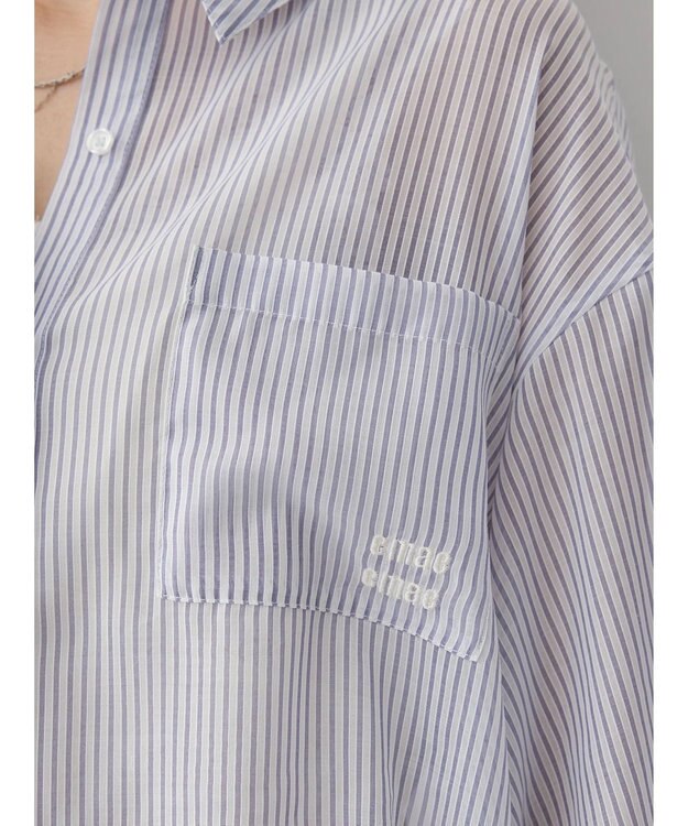 earth music&ecology 袖スリットリボンロングシャツ Navy