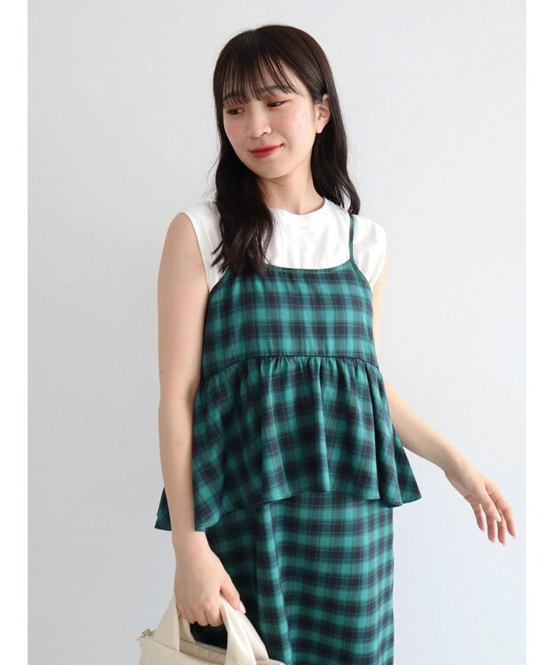 Green Parks チェックペプラムキャミワンピース Green