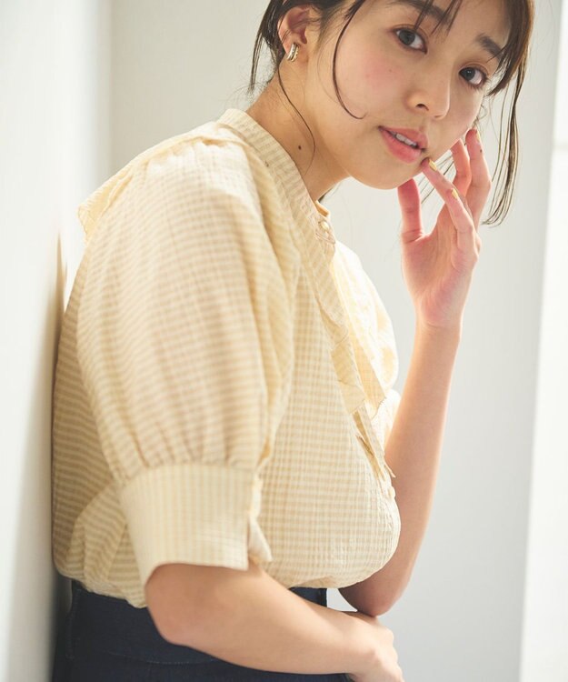 Feroux 【洗える】ラッフルフリル ブラウス ベージュ系