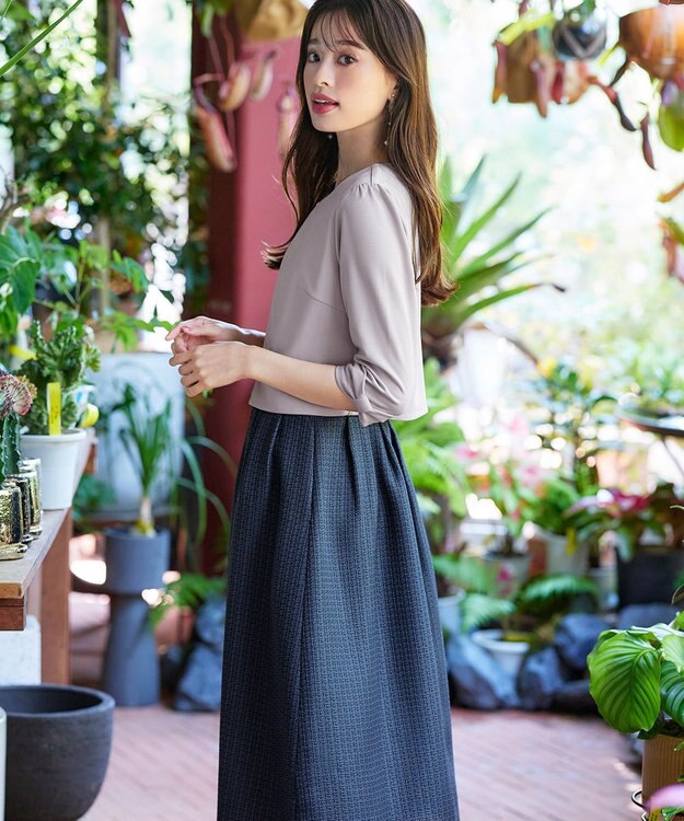 Tiaclasse 【洗える】ツイードタックワンピース ネイビー