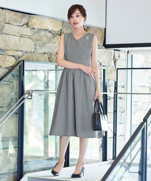 Tiaclasse 【洗える】ツイードタックワンピース オフホワイト