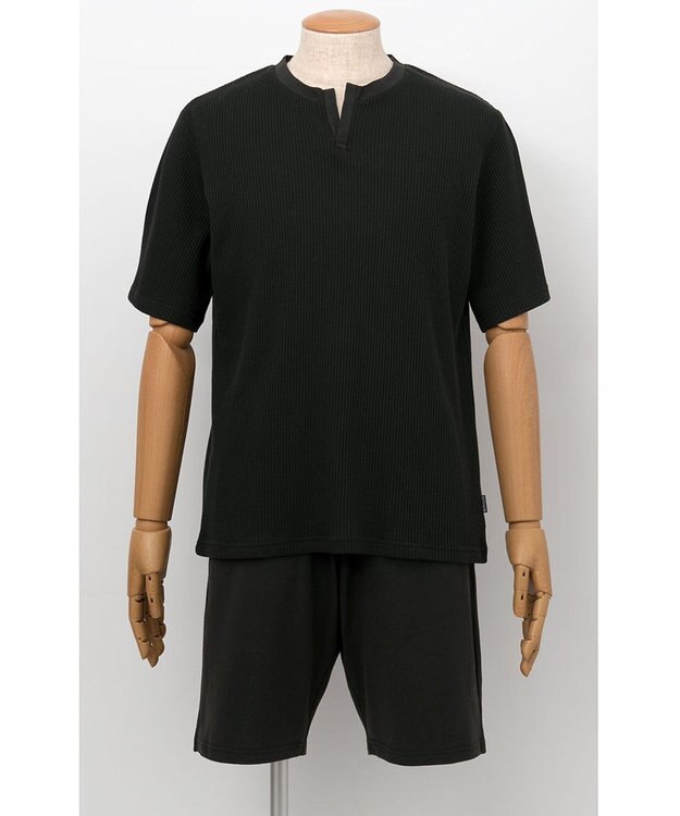 WACOAL MEN WEB限定　ルームウェア　半袖　ひざ上丈　綿混（本体）　前閉じ　/ブロス　GH3300 ブラック