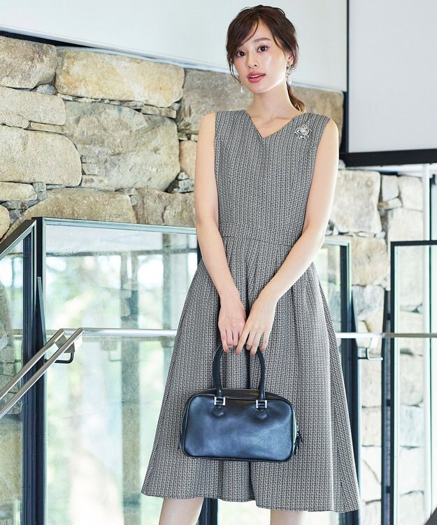 Tiaclasse 【洗える】ツイードタックワンピース オフホワイト