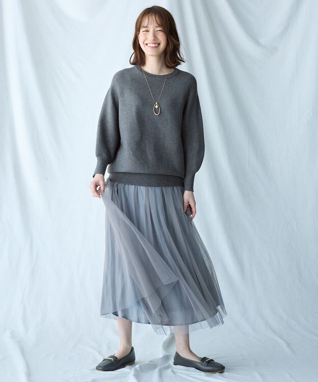 ANY L 【洗濯機可/6色展開】ラウンドネックガーターニット グレー