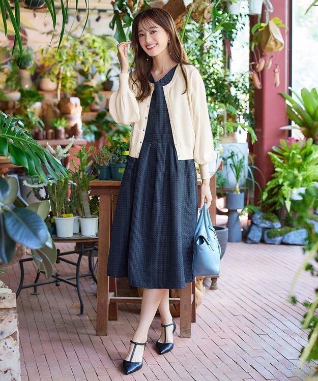 Tiaclasse 【洗える】ツイードタックワンピース ネイビー