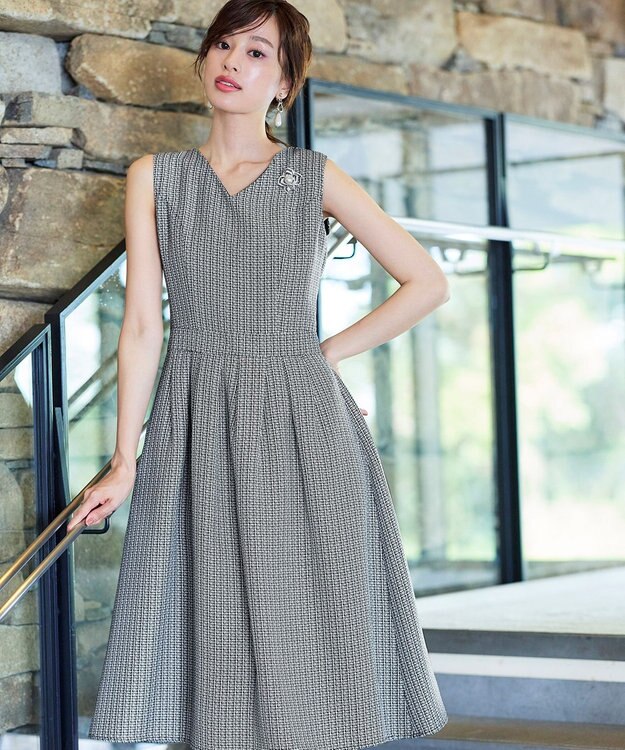 Tiaclasse 【洗える】ツイードタックワンピース オフホワイト