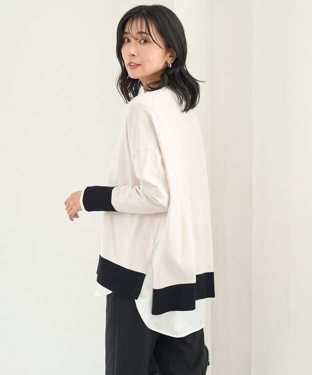 UNFILO L マイビューティニット ワイドクルーネック グレージュブロック