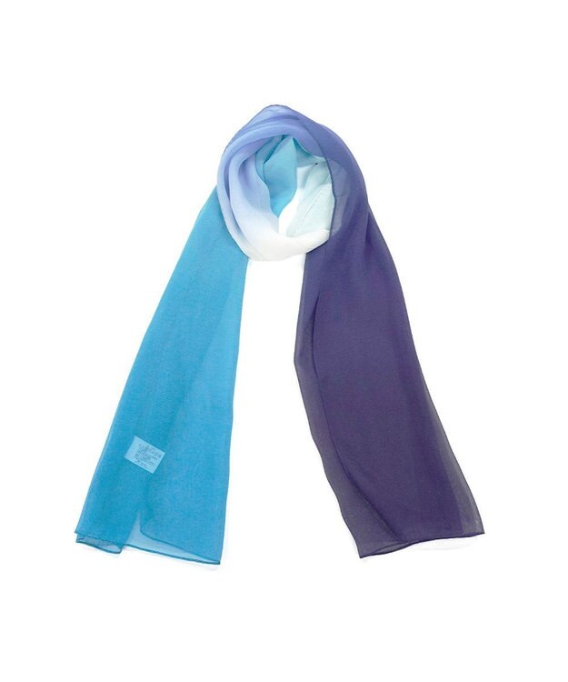 Marca ＜洗えるシルク＞【Marcaオリジナル】オンブレーロング ウォッシャブル シルクローン ロングスカーフ ブルーネイビー