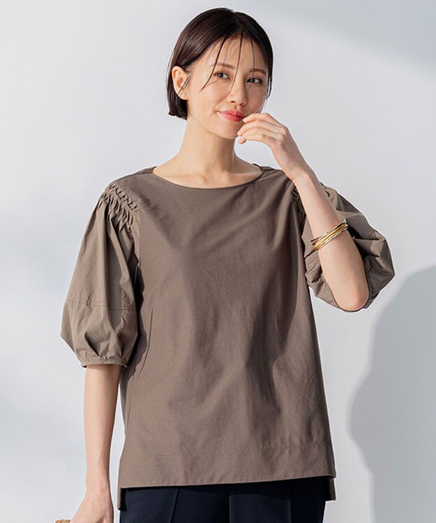 自由区 【洗える】コンビネーションシャーティング パフスリーブ カットソー