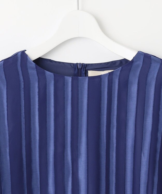 自由区 【XSサイズ～/洗える/セット可】オパールストライプ ブラウス ダルブルー系