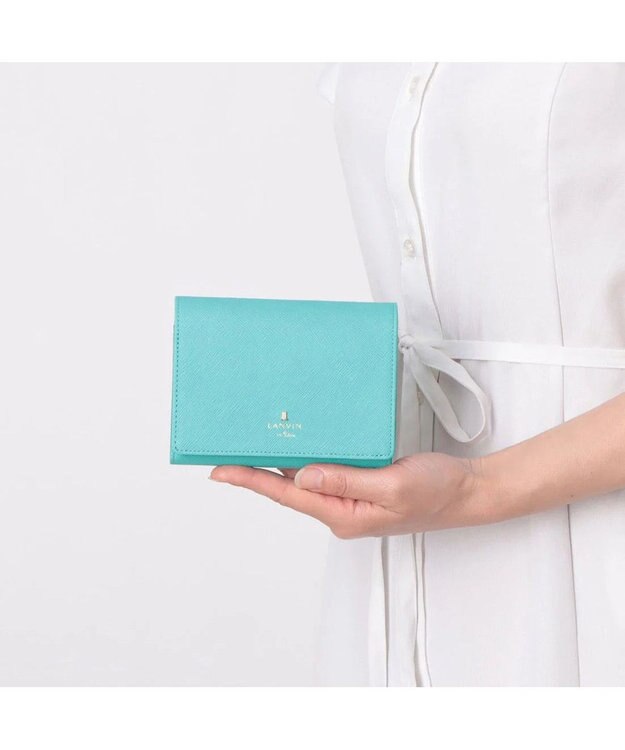 LANVIN en Bleu リュクサンブールカラー 二つ折り被せ財布 エメラルドグリーン