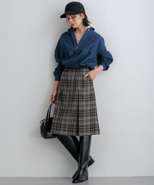 23区 L 【洗える】ツイーディーエトワール Aライン スカート ブラウンチェック