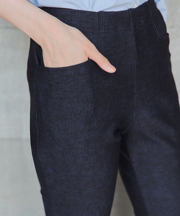 Tiaclasse L 【日本製】メランジプリント裏起毛スリムパンツ ネイビー