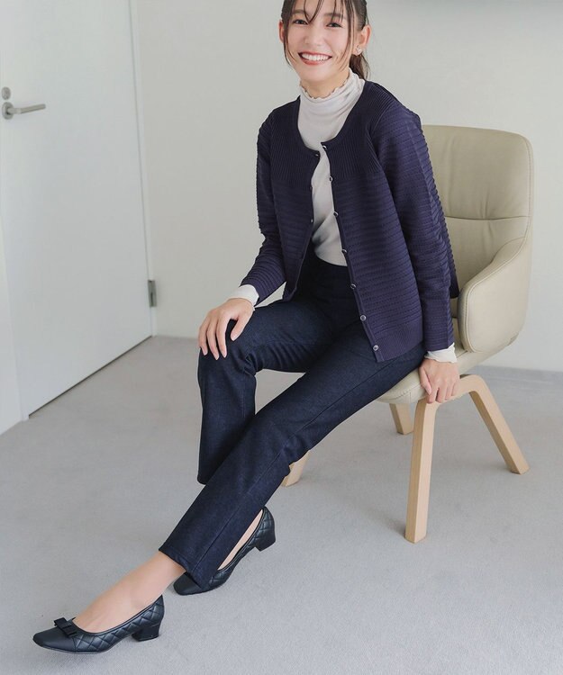 Tiaclasse L 【日本製】メランジプリント裏起毛スリムパンツ ネイビー