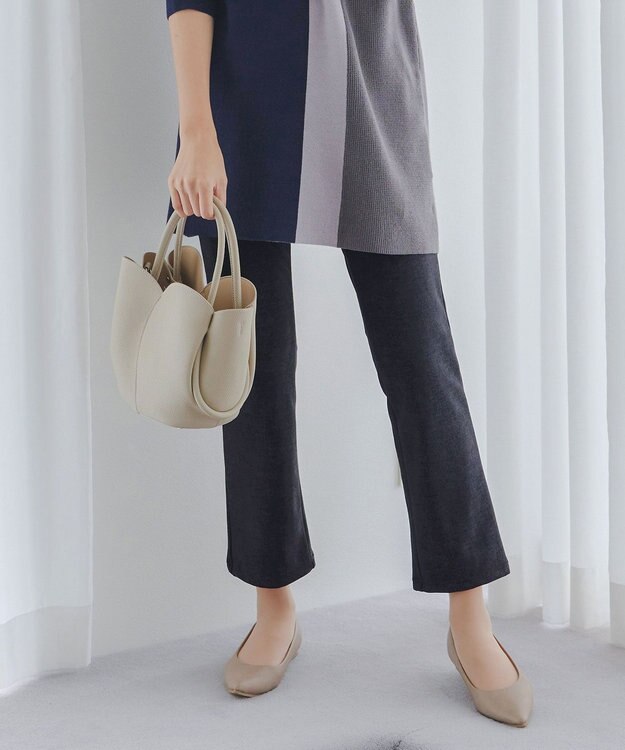 Tiaclasse L 【日本製】メランジプリント裏起毛スリムパンツ ブラック