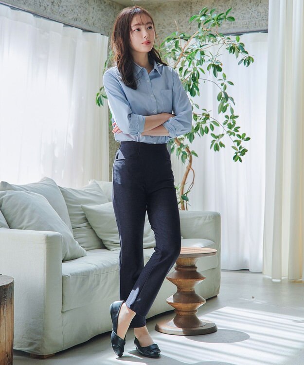 Tiaclasse L 【日本製】メランジプリント裏起毛スリムパンツ ネイビー