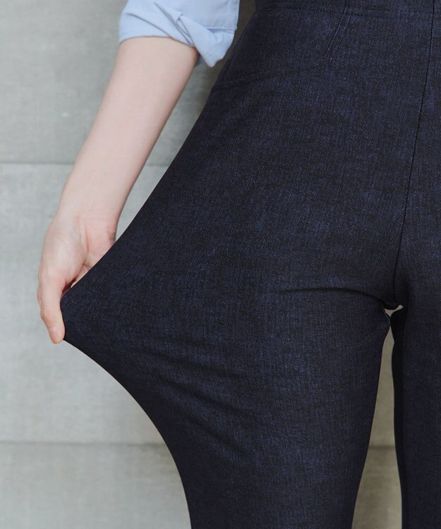 Tiaclasse L 【日本製】メランジプリント裏起毛スリムパンツ ネイビー