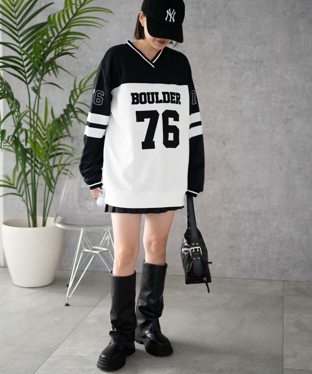 WEGO ナンバリングライン切り替えスウェット ブラックその他