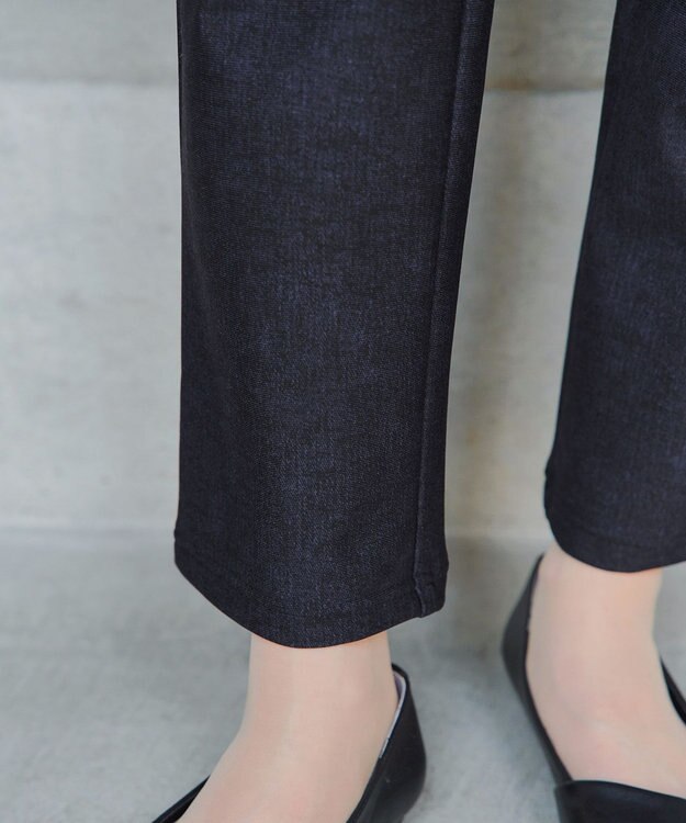 Tiaclasse L 【日本製】メランジプリント裏起毛スリムパンツ ネイビー