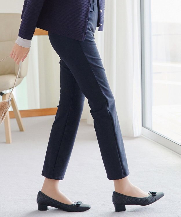 Tiaclasse L 【日本製】メランジプリント裏起毛スリムパンツ ネイビー