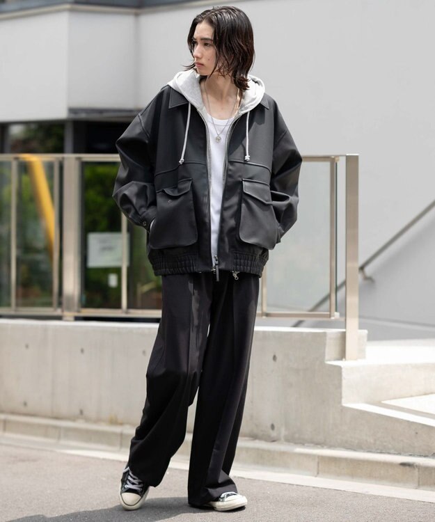 WEGO 【25年秋冬新作/ユニセックス着用ITEM/SMLサイズ展開】PUダブルZIPフライトブルゾン ブラック