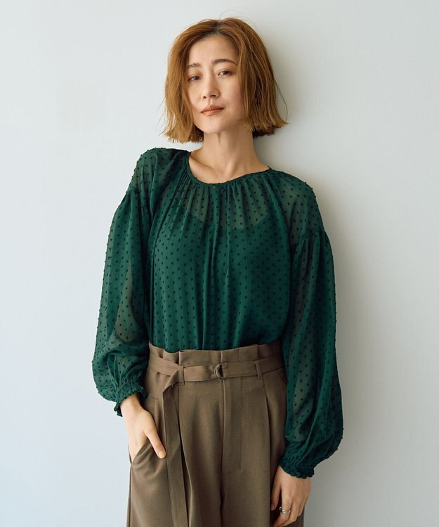 YECCA VECCA シアードットジャガードブラウス Green