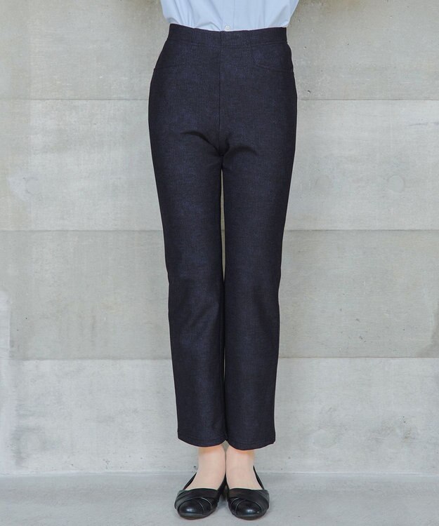 Tiaclasse L 【日本製】メランジプリント裏起毛スリムパンツ ネイビー