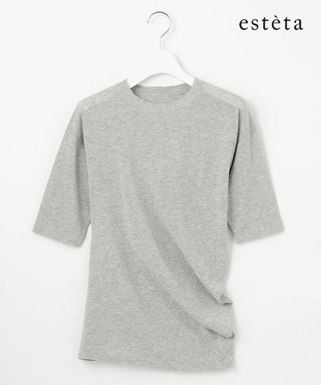 23区 【エステータ】シアーニット 5分袖ドレープ ライトグレー系