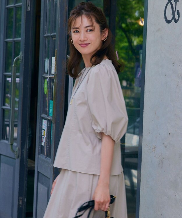 23区 L 【一部店舗限定/洗える】ハイカウントウェザーストレッチ パフスリーブ ブラウス ベージュ系