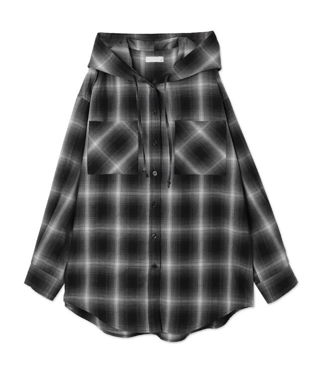 WEGO フードチェックBIGシャツ ブラック
