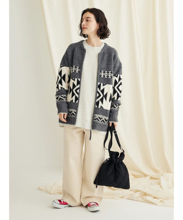 CRAFT STANDARD BOUTIQUE オルテガ柄ニットＺＩＰブルゾン Gray