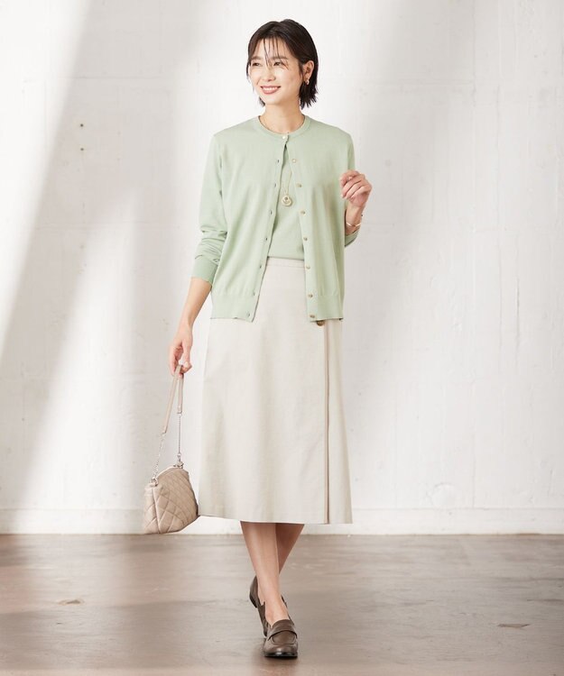 J.PRESS LADIES 【洗える】 BASIC HI-COTTON クルーネック ニット ライトグリーン系