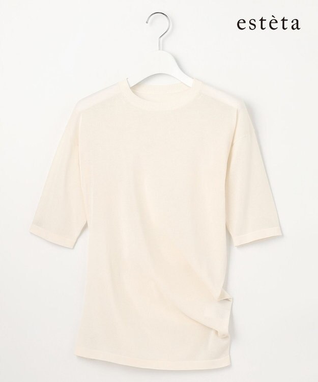 23区 【エステータ】シアーニット 5分袖ドレープ ホワイト系