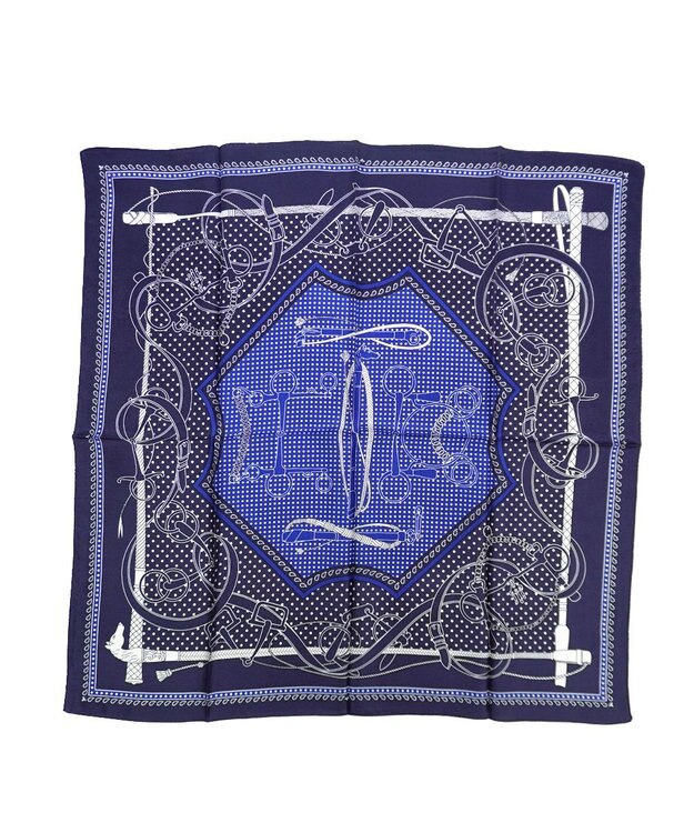 Marca ＜秋の新作＞【Marcaオリジナル】水玉&ベルト 小判 シルクツイル スカーフ ネイビー