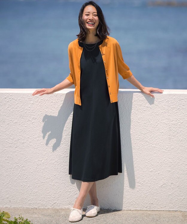 J.PRESS LADIES L COTTON ACETATE DRY クルーネック カーディガン サニーオレンジ系