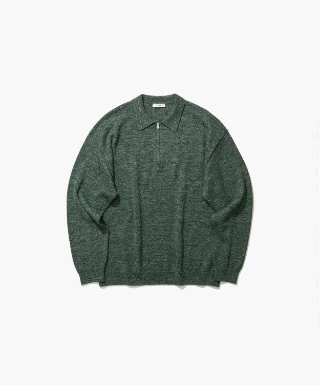 ATON BABY ALPACA LINEN | ジップアップポロセーター - UNISEX GREEN