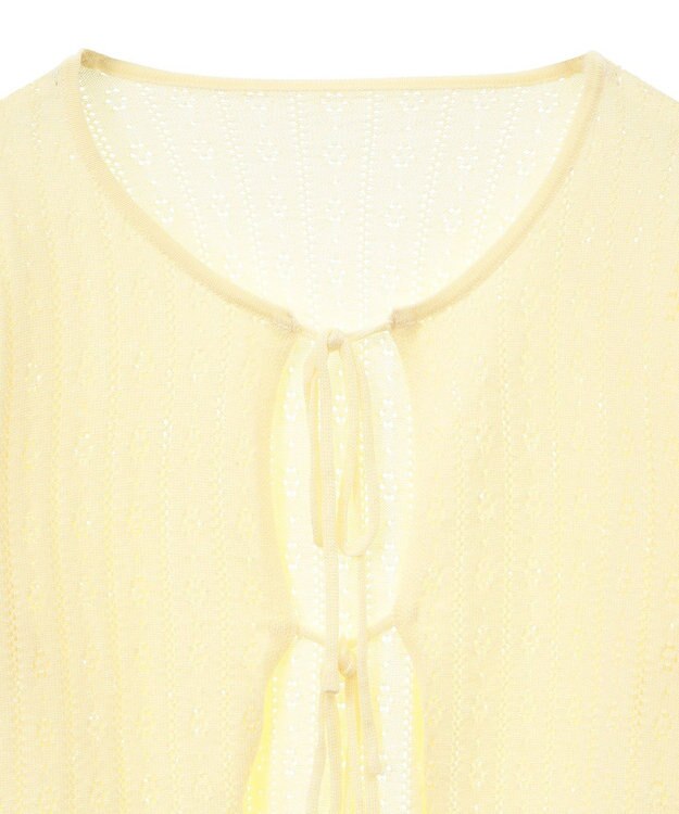 earth music&ecology 透かし編みフロントリボンカーディガン Yellow