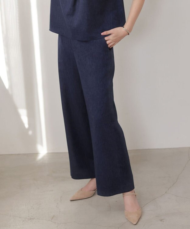 J.PRESS LADIES S リネンバイオシャンブレー ワイド パンツ ネイビー系