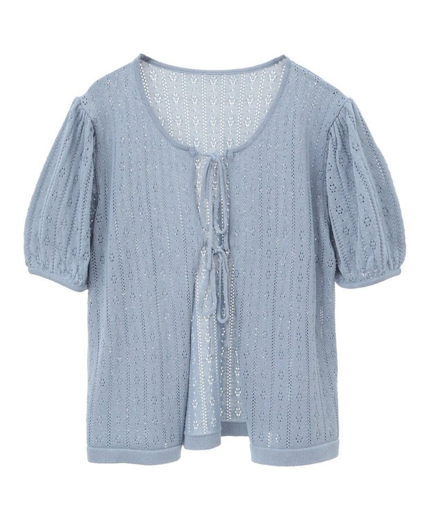 earth music&ecology 透かし編みフロントリボンカーディガン Grayish Blue