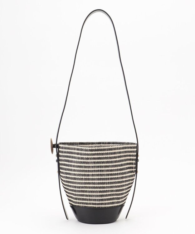 自由区 【カタログ掲載】ラタンライクバケツ バッグ ナチュラル×ブラックボーダー