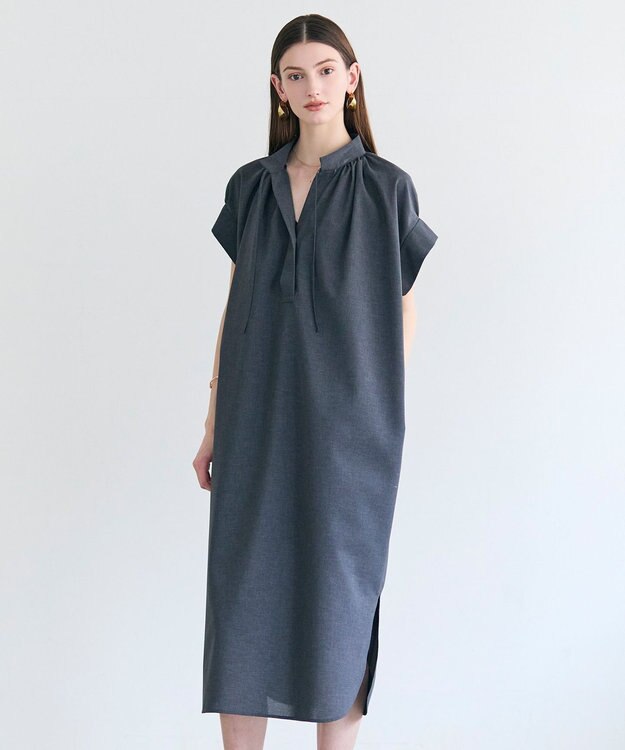 BEIGE， 【イージーケア】BATEAU / ギャザー ストレートドレス Charcoal