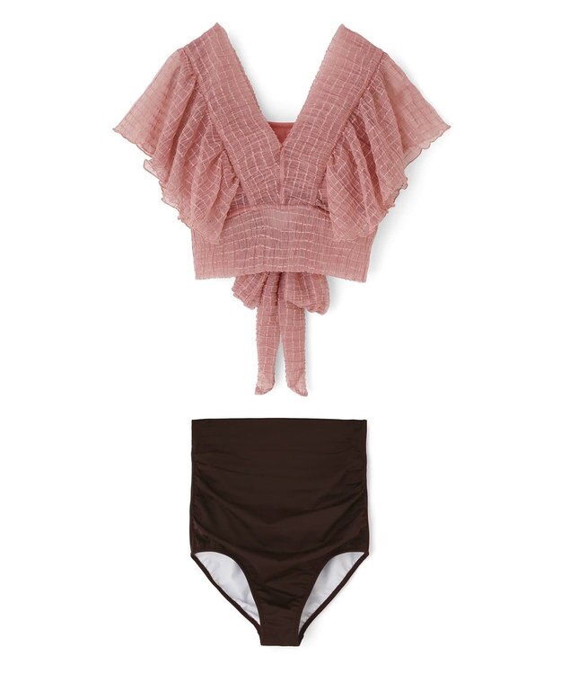 San-ai Resort（三愛水着楽園） フリルスリーブノンワイヤービキニ　9M　【San-ai Resort（サンアイリゾート）】 ピンク×ブラウン