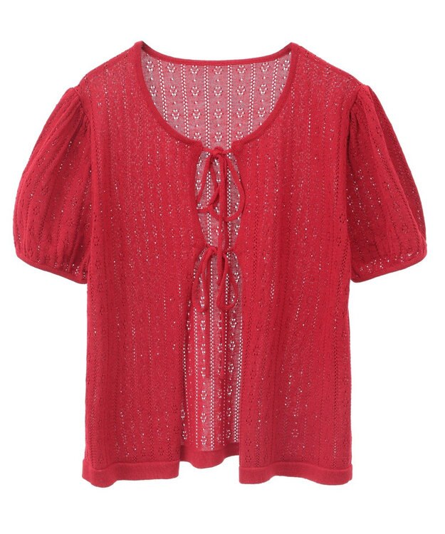 earth music&ecology 透かし編みフロントリボンカーディガン Red